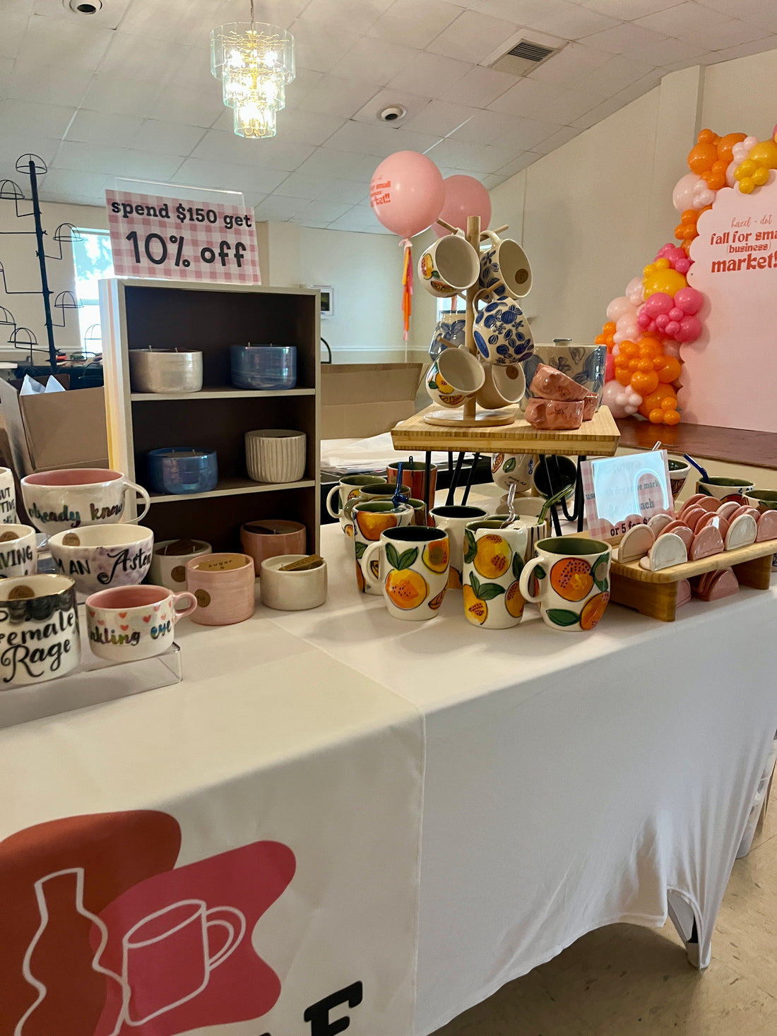 Handmade pottery items displayed for sale.