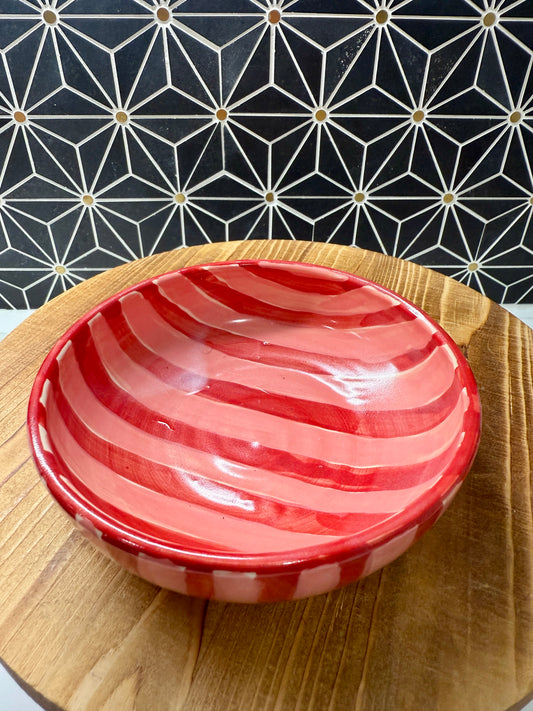 red and pink stripe low bowl