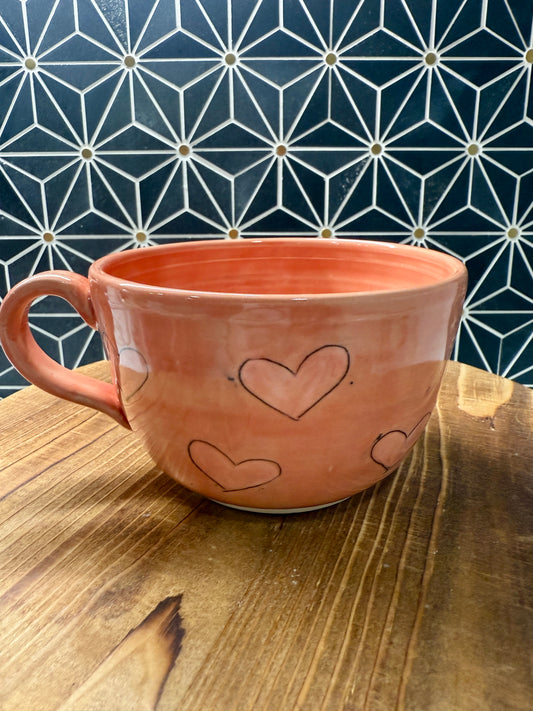 pink hearts latte cup